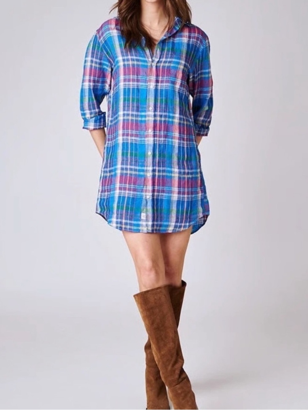 Frank & Eileen Plaid Linen Mary Dress Size L